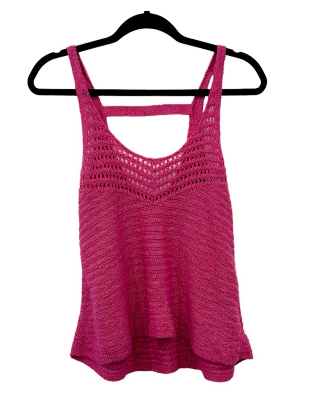 AMERICAN EAGLE Hot Pink Knit Crochet Tank Top Size Small Summer Beach Festival